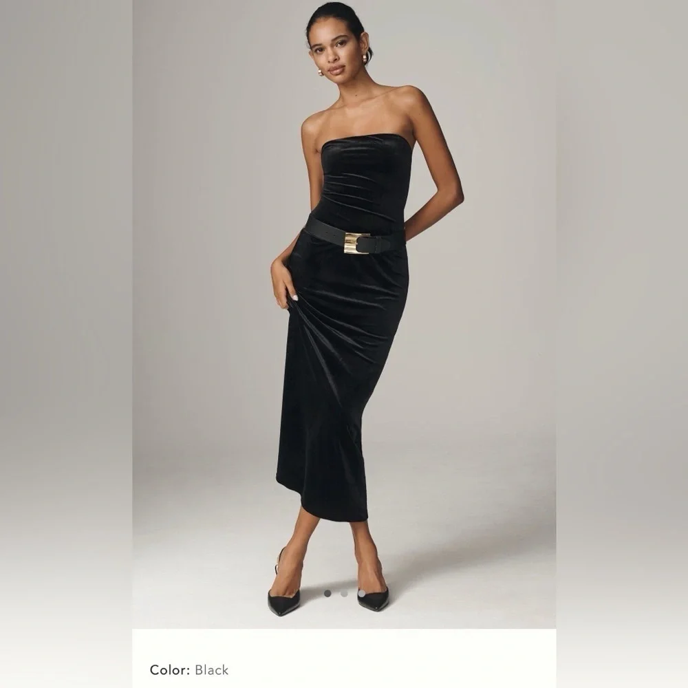 NWT new medium Anthropologie tilda strapless velvet slip dress black long